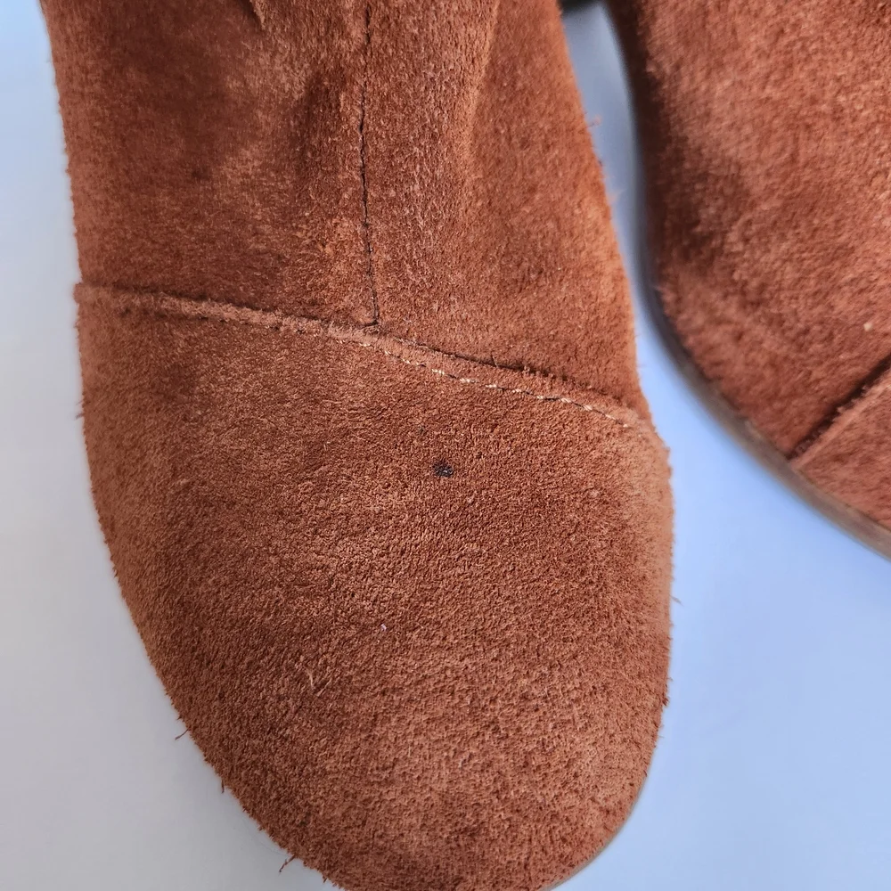 Toms Fringe Suede Ankle Boots - Brown Rust Pumpkin Womens 7.5